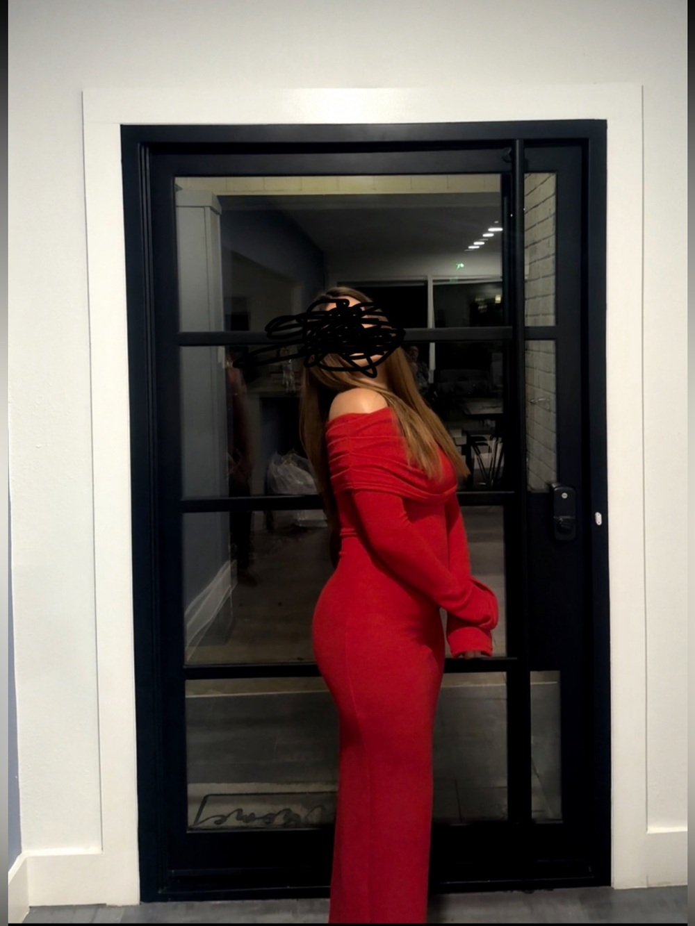 SHEIN Red Off-Shoulder Long Sleeve Bodycon Dress